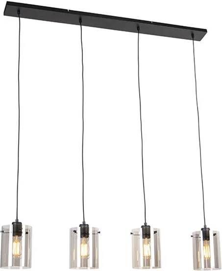 QAZQA Smart hanglamp zwart met smoke glas incl. 4 Wifi ST64 Dome