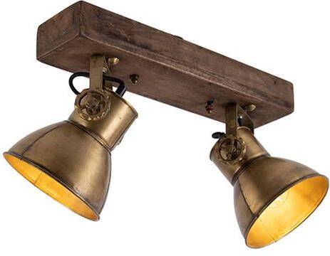 QAZQA Plafondlamp brons 2-lichts met hout Mangoes