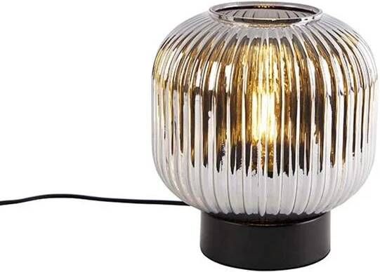 QAZQA Art Deco tafellamp zwart met smoke glas Karel