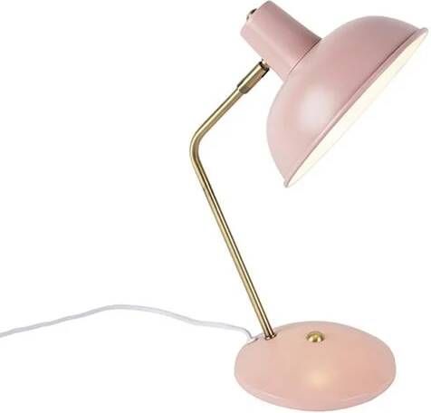 QAZQA Retro tafellamp roze met brons Milou