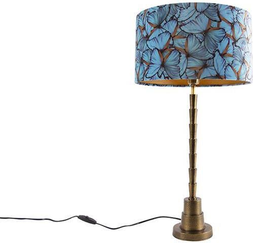 QAZQA Art Deco tafellamp brons velours kap vlinder dessin 35 cm