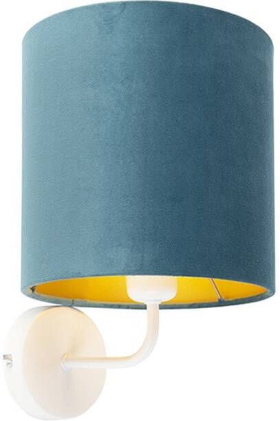 QAZQA Vintage wandlamp wit met blauwe velours kap Matt - Foto 1