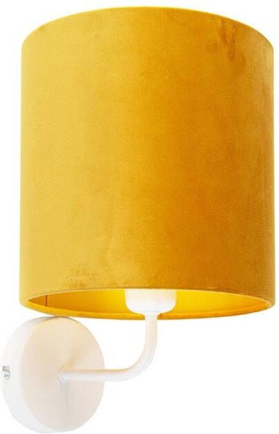 QAZQA Vintage wandlamp wit met gele velours kap Matt - Foto 1