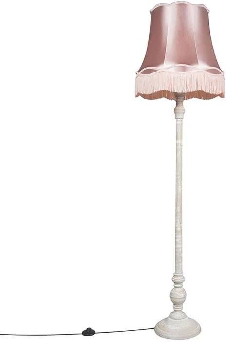 QAZQA Retro vloerlamp grijs met roze Granny kap Classico