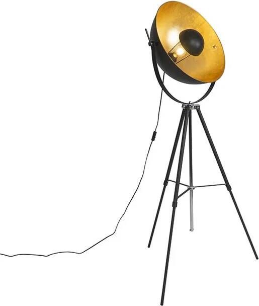 QAZQA Vloerlamp zwart met goud 51 cm verstelbaar tripod Magnax