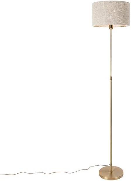 QAZQA Vloerlamp verstelbaar brons met boucle kap taupe 35 cm Parte