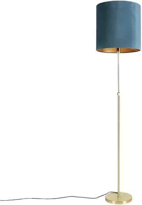 QAZQA Vloerlamp goud|messing met velours kap blauw 40|40 cm Parte