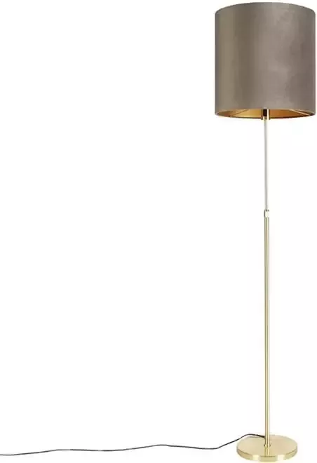 QAZQA Vloerlamp goud|messing met velours kap taupe 40|40 cm Parte
