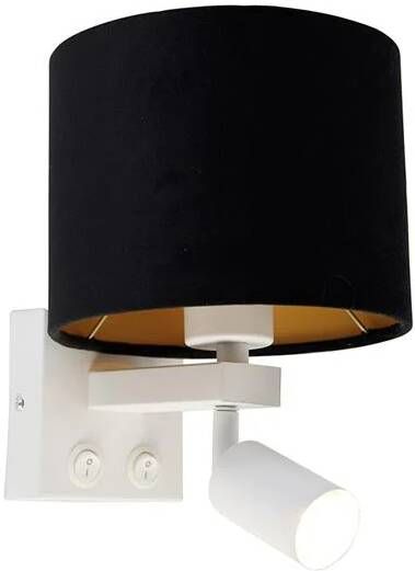 QAZQA Wandlamp wit met leeslamp en kap 18 cm zwart Brescia