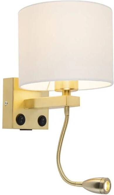 QAZQA Gouden wandlamp USB met witte kap Brescia Combi