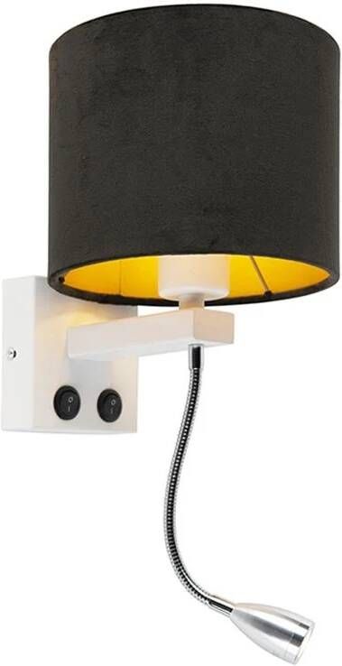 QAZQA Moderne wandlamp wit met kap velours zwart Brescia - Foto 1