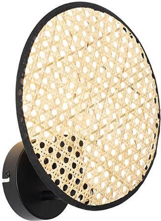 QAZQA Landelijke wandlamp zwart met rotan 25 cm Kata