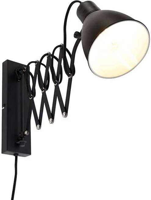 QAZQA Industriële wandlamp zwart met verstelbare arm Merle