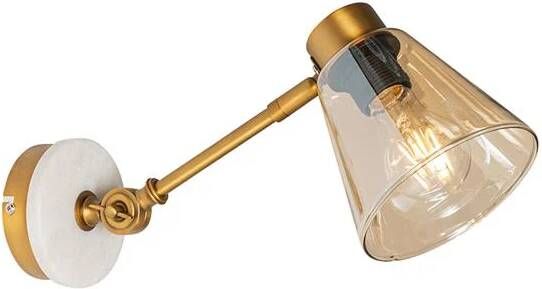 QAZQA Art Deco wandlamp brons met marmer en amber glas Nina