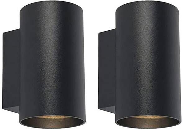 QAZQA Set van 2 moderne wandlampen zwart rond 2-lichts Sandy