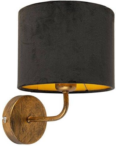 QAZQA Vintage wandlamp goud met zwarte velours kap Matt