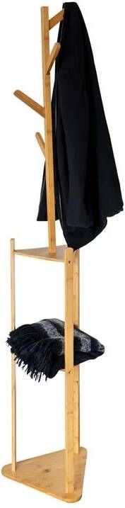 QUVIO Kapstok staand met legplanken Kapstok Staande kapstok Garderoberek Kapstokken Kapstokhaak 32 5 x 32 5 x 179 cm (lxbxh) Lichtbruin