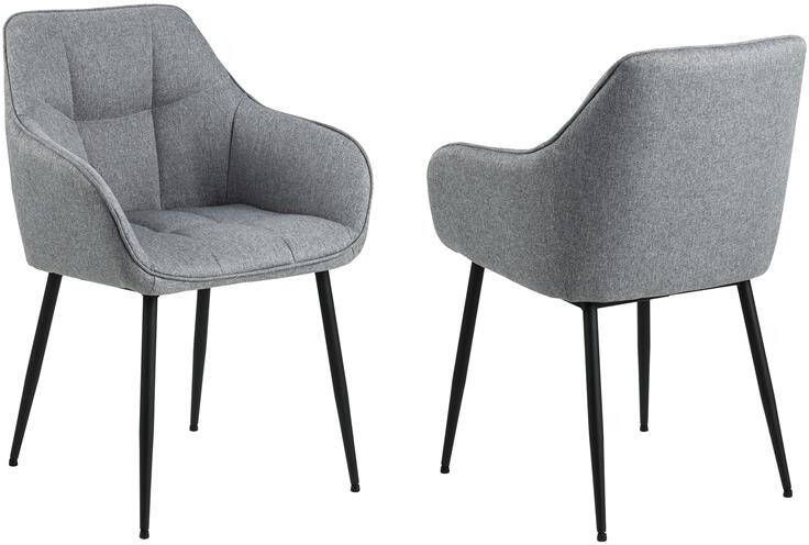 Rebellenclub Nivala Eetkamerstoel Set van 2 Grijs met mat zwarte poten - Foto 2