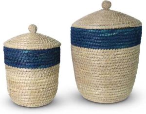 Safaary Opbergmand met Deksel van Zeegras Blauw (2-delig)