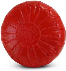 Safaary Marokkaanse Poef Leer Rood Rond 50x50 CM
