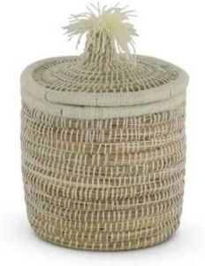Safaary Rieten Mand van Zeegras Natural-Wit Pompom-Ø 21 x 27cm