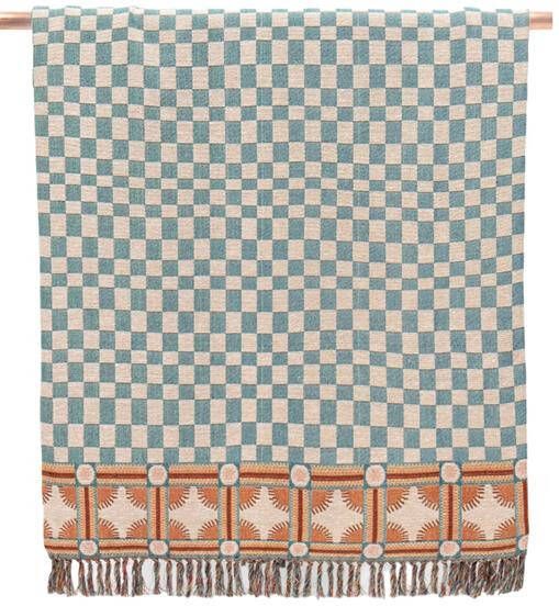Sissy-Boy Jacquard deken met geblokt patroon en franjes (130x180 cm) - Foto 2