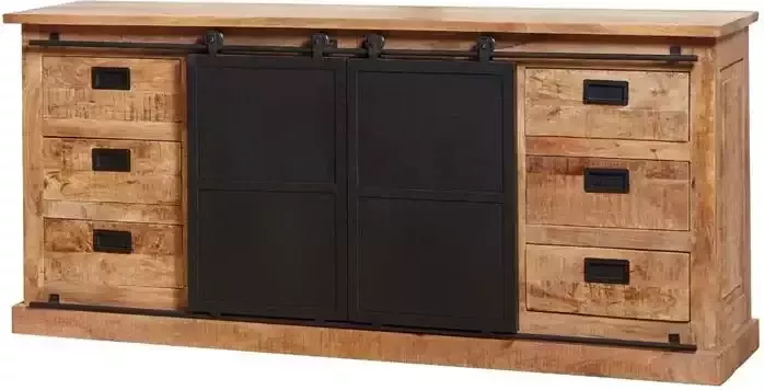 Starfurn Dressoir Mangohout schuifdeuren Fresno 200 cm Mangohout Staal Bruin Zwart - Foto 3