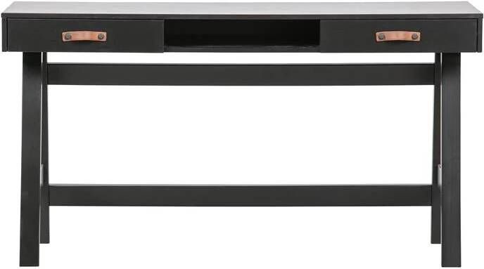 WOOOD Dian Bureau Met 2 Lades En Een Opberg Vak Massief Grenen Zwart 75x140x62 cm - Foto 4