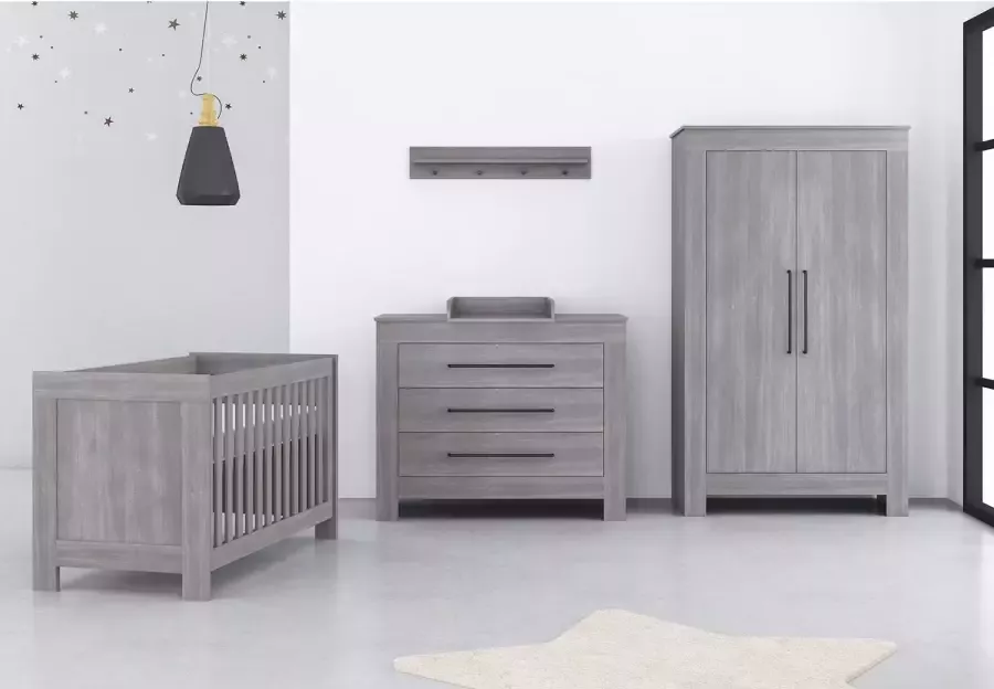 Bebies First babykamer Nevada babybed & commode & kledingkast zwart grijs - Foto 3
