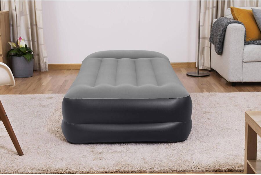 Bestway Luchtbed 1 Persoons Luchtmatras 191 x 97 x 46 cm met Ingebouwde Pomp en Leegloopventiel Tritech Materiaal Behoud zijn Vorm Kampeer Accessoires Zwart Grijs