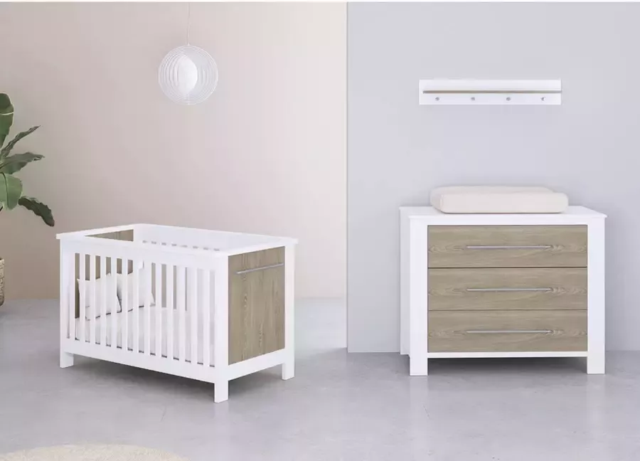 Cabino Babykamer Noël 2 delig Babybed & Commode Verstelbare bodem Wit Eiken - Foto 4