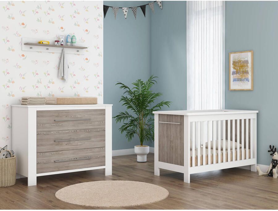 Cabino Babykamer Noël 2 delig Babybed & Commode Verstelbare bodem Wit Eiken - Foto 2