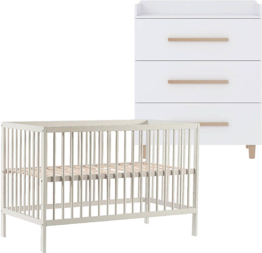Cabino Babykamer Wit 2 Delig Baby Bed Mees + Commode Stockholm - Foto 3