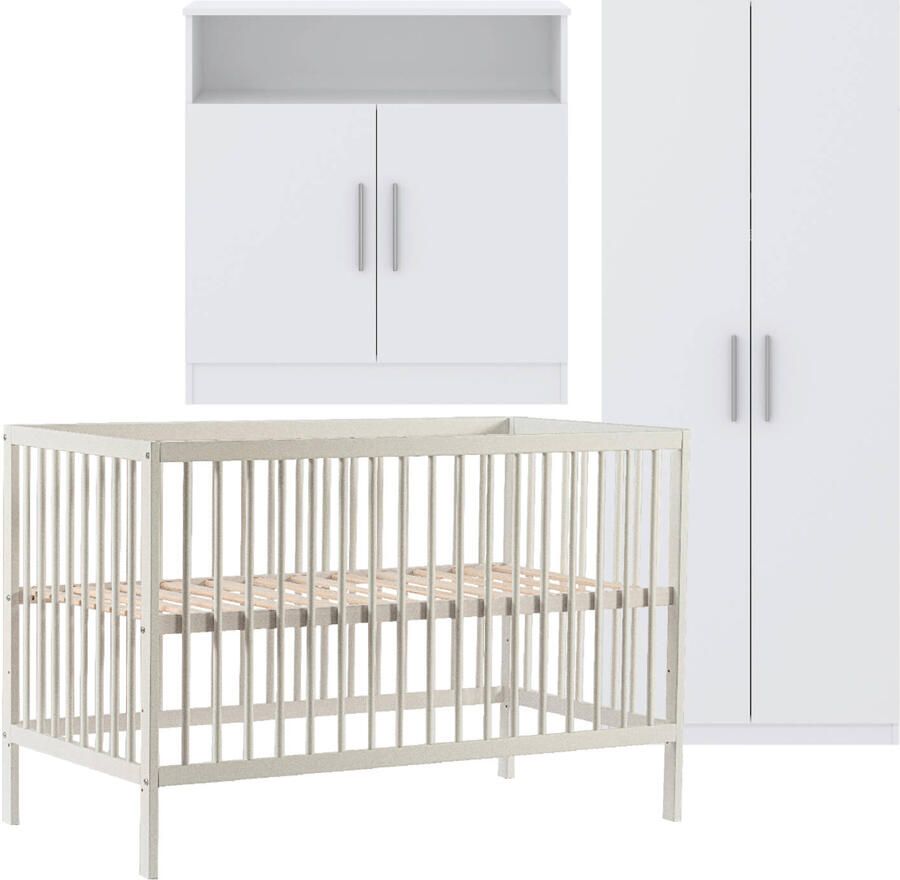 Cabino Babykamer Wit 3 Delig Baby Bed Mees + Commode Texas + Kledingkast Texas - Foto 3