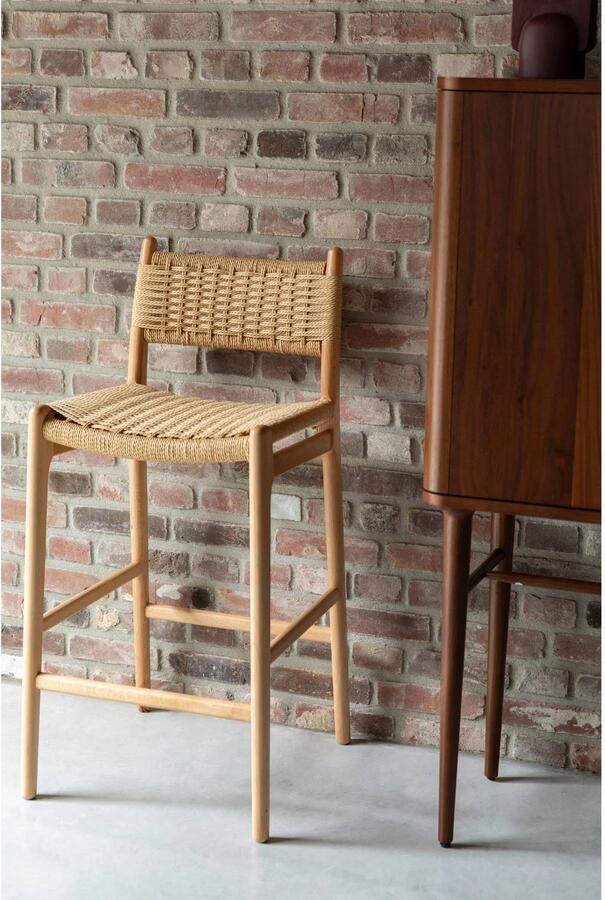 Dutchbone Cecile Counter Barkruk met Rugleuning 67 50 cm Hout Naturel