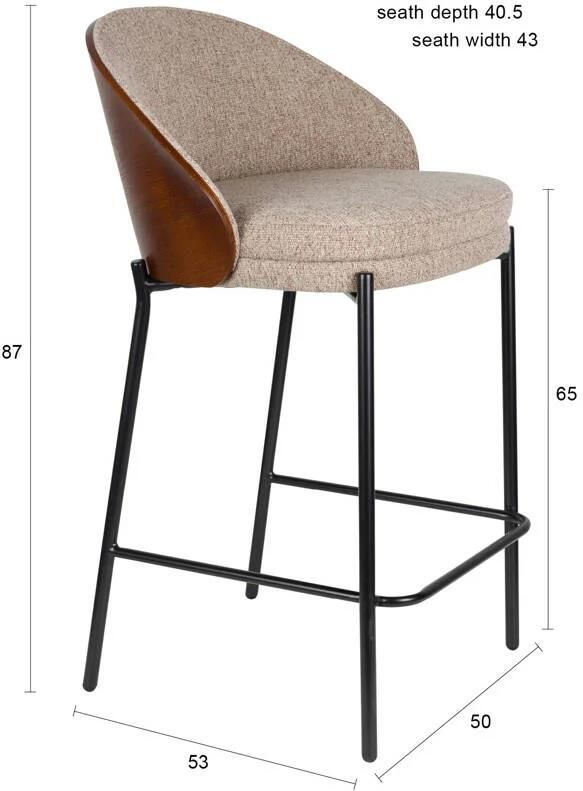 Dutchbone Rodin Counter Barkrukken met Rugleuning 65 cm Beige Set van 2 - Foto 3