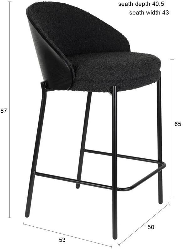 Dutchbone Rodin Counter Barkrukken met Rugleuning 65 cm Bouclé Zwart Set van 2 - Foto 2