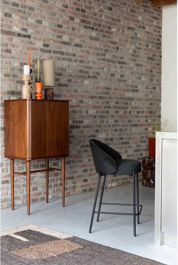 Dutchbone Rodin Counter Barkrukken met Rugleuning 65 cm Bouclé Zwart Set van 2 - Foto 3