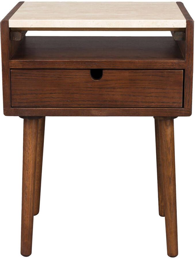 Dutchbone Nachtkastje Arda Walnoot en travertin Met 1 lade Bruin - Foto 4