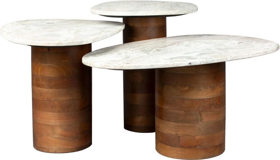 Dutchbone Organische Bijzettafel Suki Marmer en mangohout Set van 3 stuks Wit - Foto 3