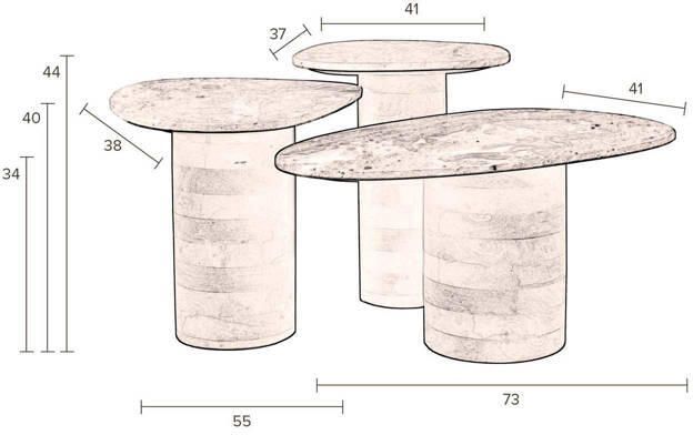Dutchbone Organische Bijzettafel Suki Marmer en mangohout Set van 3 stuks Wit - Foto 2