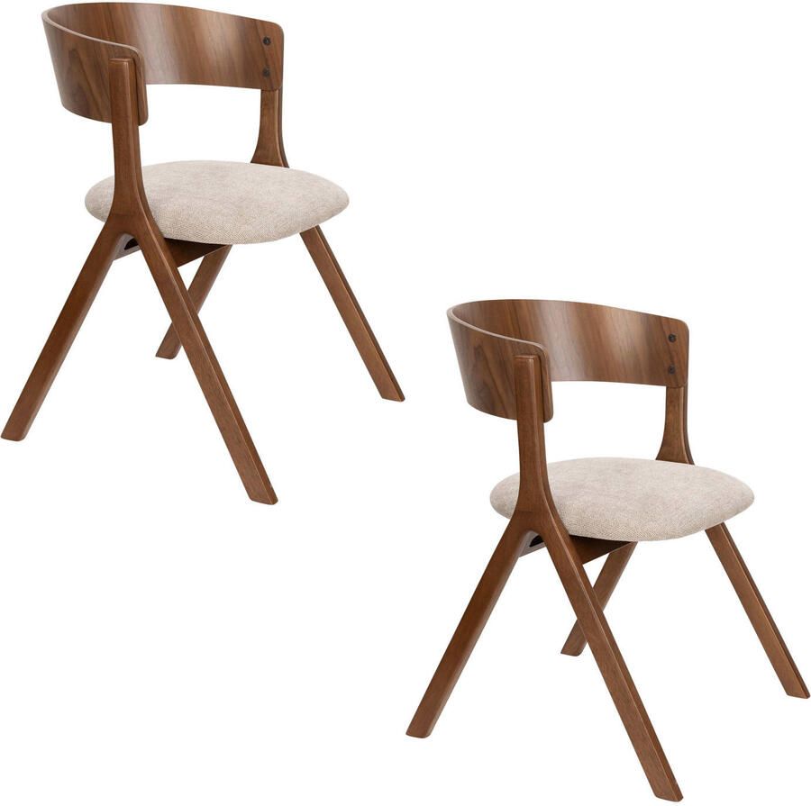 Dutchbone Bresso Eetkamerstoelen Walnoot Beige Set van 2