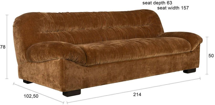 Dutchbone Douglas 3-zitsbank Velours Cognac Bruin - Foto 2