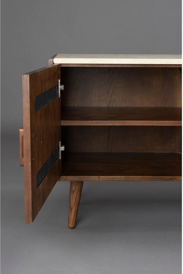 Dutchbone TV-meubel Arda Walnoot en travertin 160cm Bruin - Foto 2