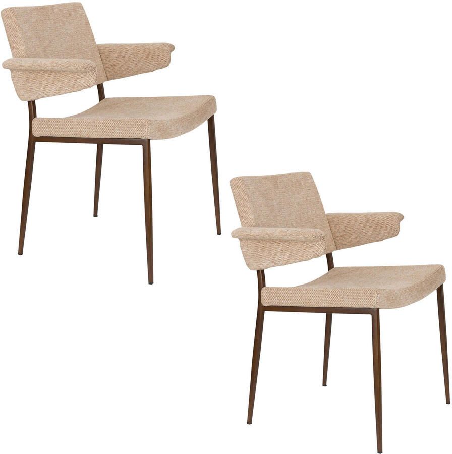 Dutchbone Portland Eetkamerstoelen met leuning Beige Set van 2