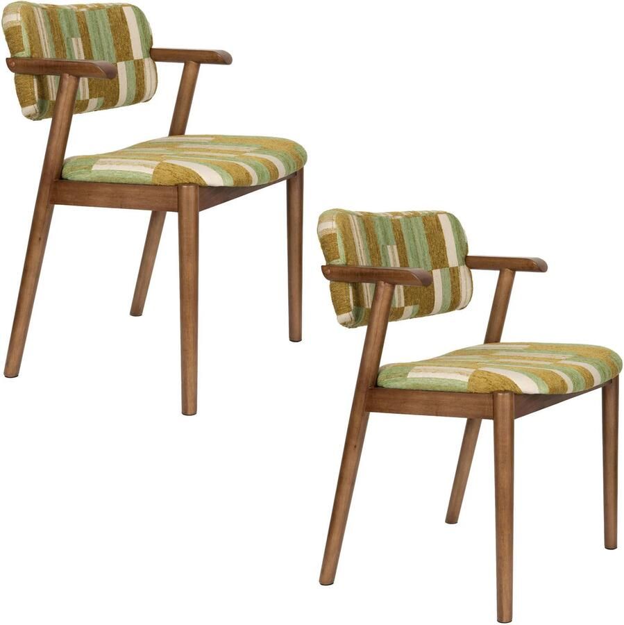 Dutchbone eetkamerstoelen Sara met armleuningen groen (set van 2)