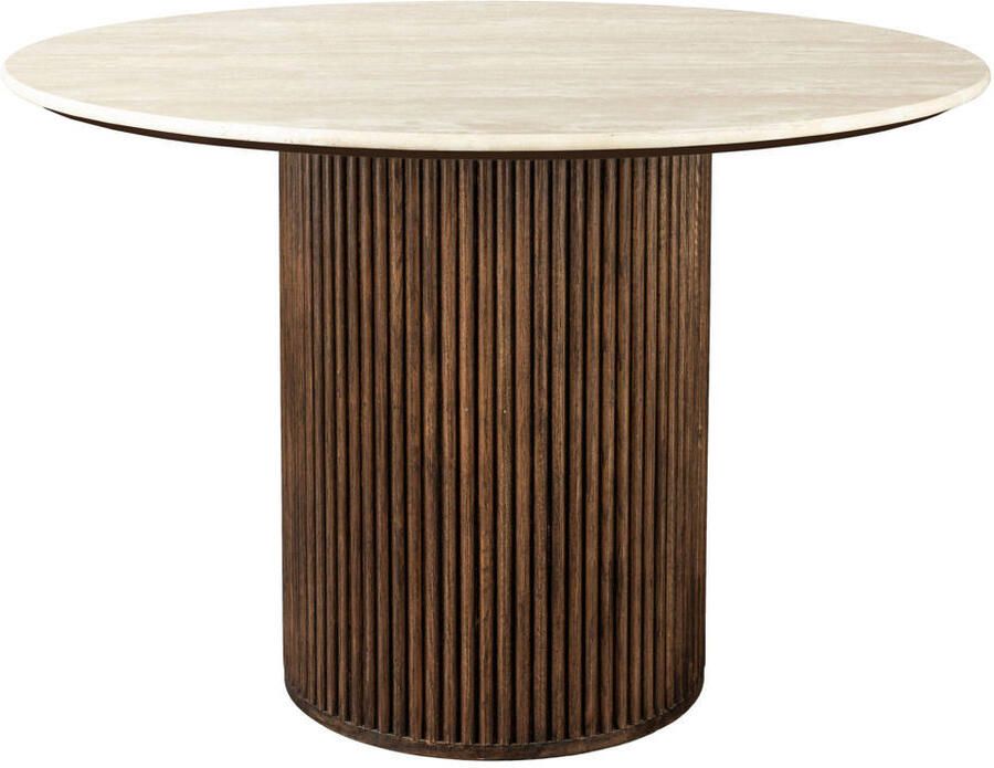 Dutchbone Ronde Eettafel Arda Walnoot en travertin 115cm Bruin - Foto 3
