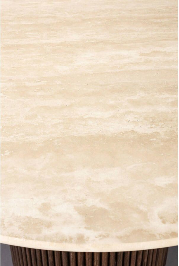 Dutchbone Ronde Eettafel Arda Walnoot en travertin 115cm Bruin