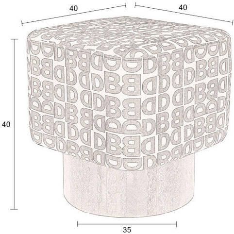 Dutchbone Kruk Monogram Mangohout en stof Bruin - Foto 3