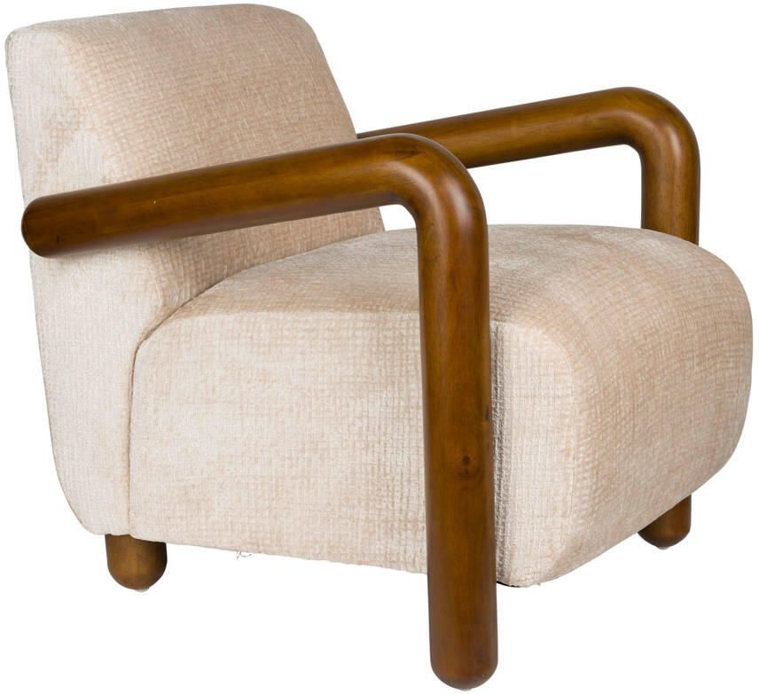 Dutchbone Fauteuil Robinson Chenille en rubberhout Beige - Foto 2